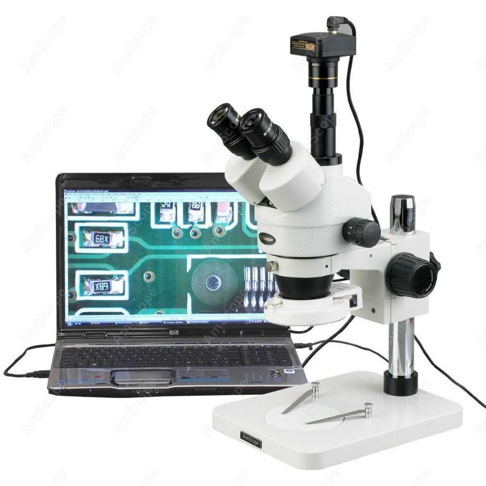 Amscope Microscope Stereo 7X-45X - Тринокулярный стереомикроскоп AmScope с зумом 7X-45X,